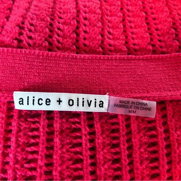 Alice + Olivia Windsor Deep V Slouchy Cable Knit Cardigan in Bright Poppy (red)